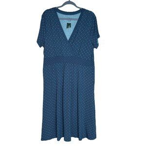 L.L.Bean NWT Womans XL Reg Summer Knit Dress Short Sleeve Storm Teal Geometric
